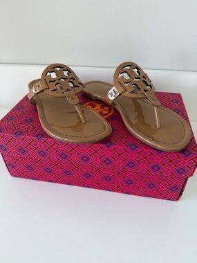 Tory Burch Patent Miller Sandals in Tan